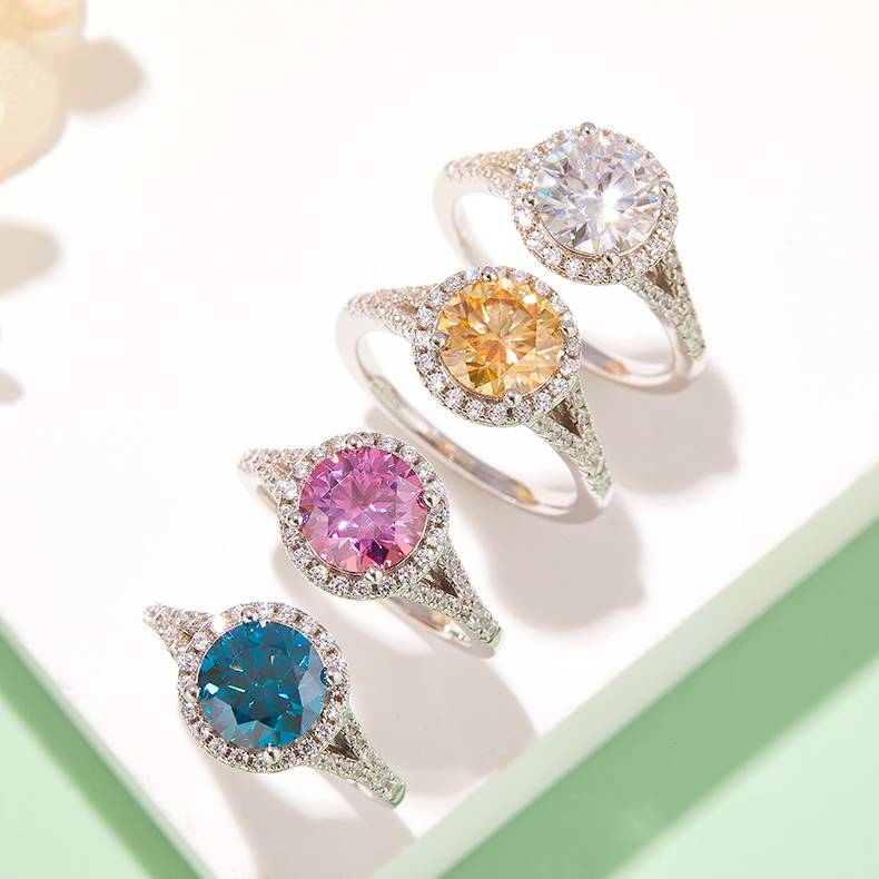 双臂圆包S925银镀白金MoissaniteWomen's Ring2.0ctD级
